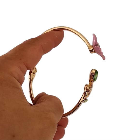 Betsey Johnson Daisy Aurora Borealis Clamper Spring Hinge Gold Bangle Bracelet - Picture 9 of 14